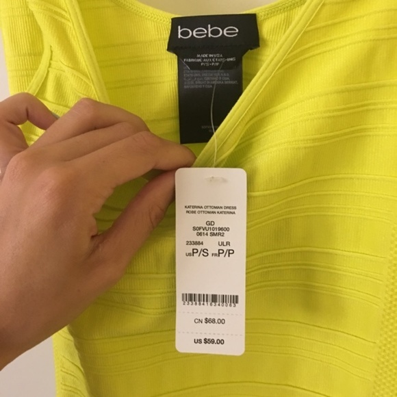 NWT! Bebe Yellow Bodycon Dress with Open-Back XS - Picture 7 of 8